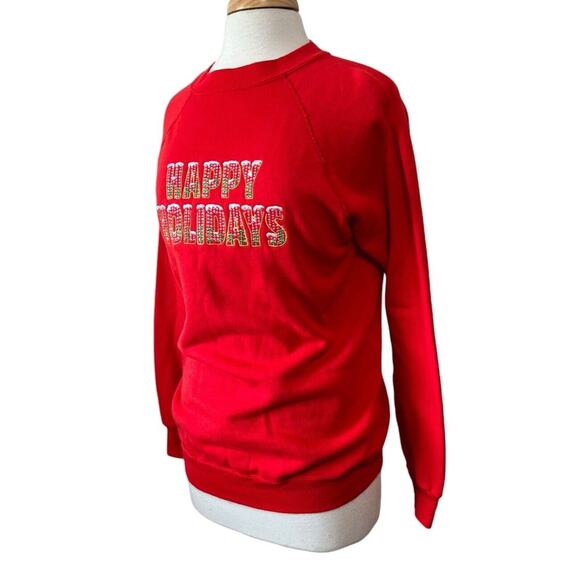 Vintage Hanes Her Way Crewneck Sweatshirt HAPPY HOLIDAYS Christmas Made In USA M - Picture 2 of 9